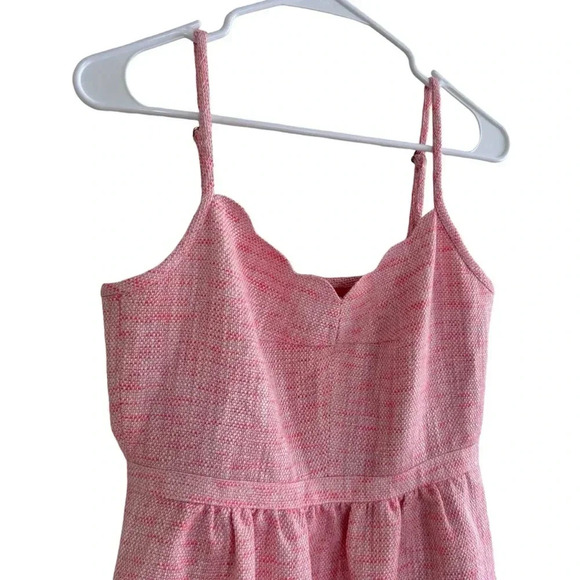J Crew Tweed Coral Mini Dress Spaghetti Strap Scallops Neckline Sweetheart 2 - Picture 3 of 10